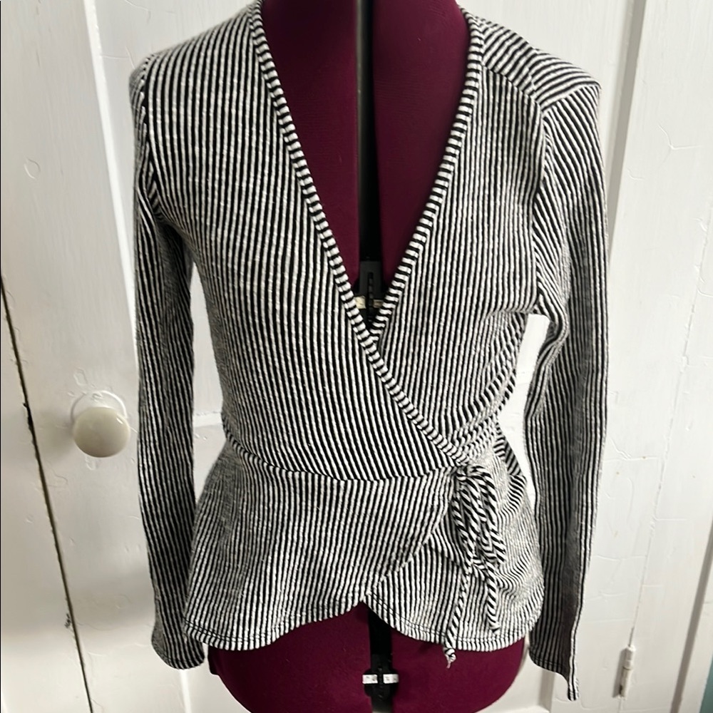 Black and White Striped Women's Wrap top